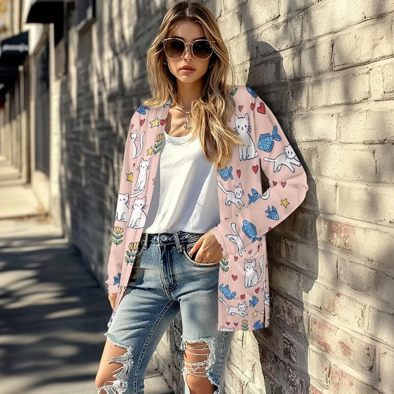 Women's Casual Loose Long Sleeve Open Front Cardigan Lightweight Soft Long Sleeve Jackets with Pocket