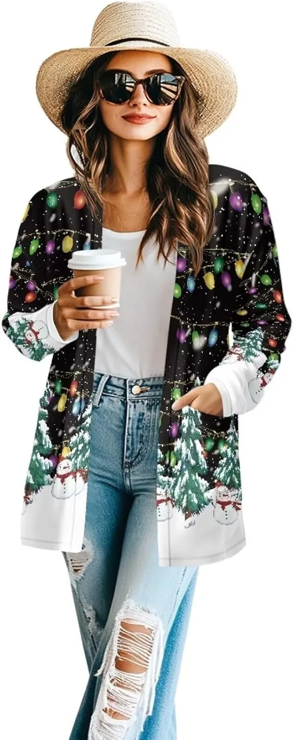 Women's Casual Loose Long Sleeve Open Front Cardigan Lightweight Soft Long Sleeve Jackets with Pocket