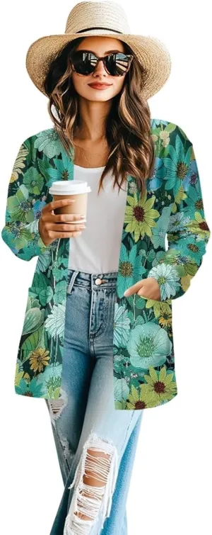 Women's Casual Loose Long Sleeve Open Front Cardigan Lightweight Soft Long Sleeve Jackets with Pocket