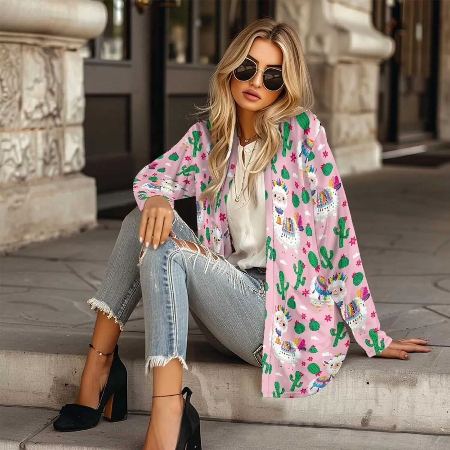Women's Casual Loose Long Sleeve Open Front Cardigan Lightweight Soft Long Sleeve Jackets with Pocket