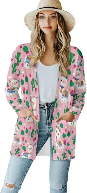 Women's Casual Loose Long Sleeve Open Front Cardigan Lightweight Soft Long Sleeve Jackets with Pocket