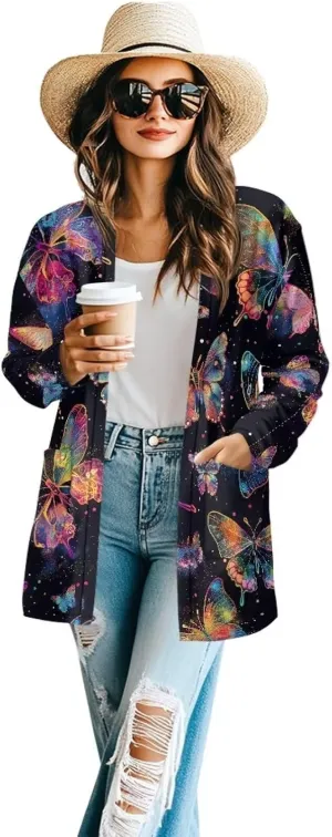 Women's Casual Loose Long Sleeve Open Front Cardigan Lightweight Soft Long Sleeve Jackets with Pocket