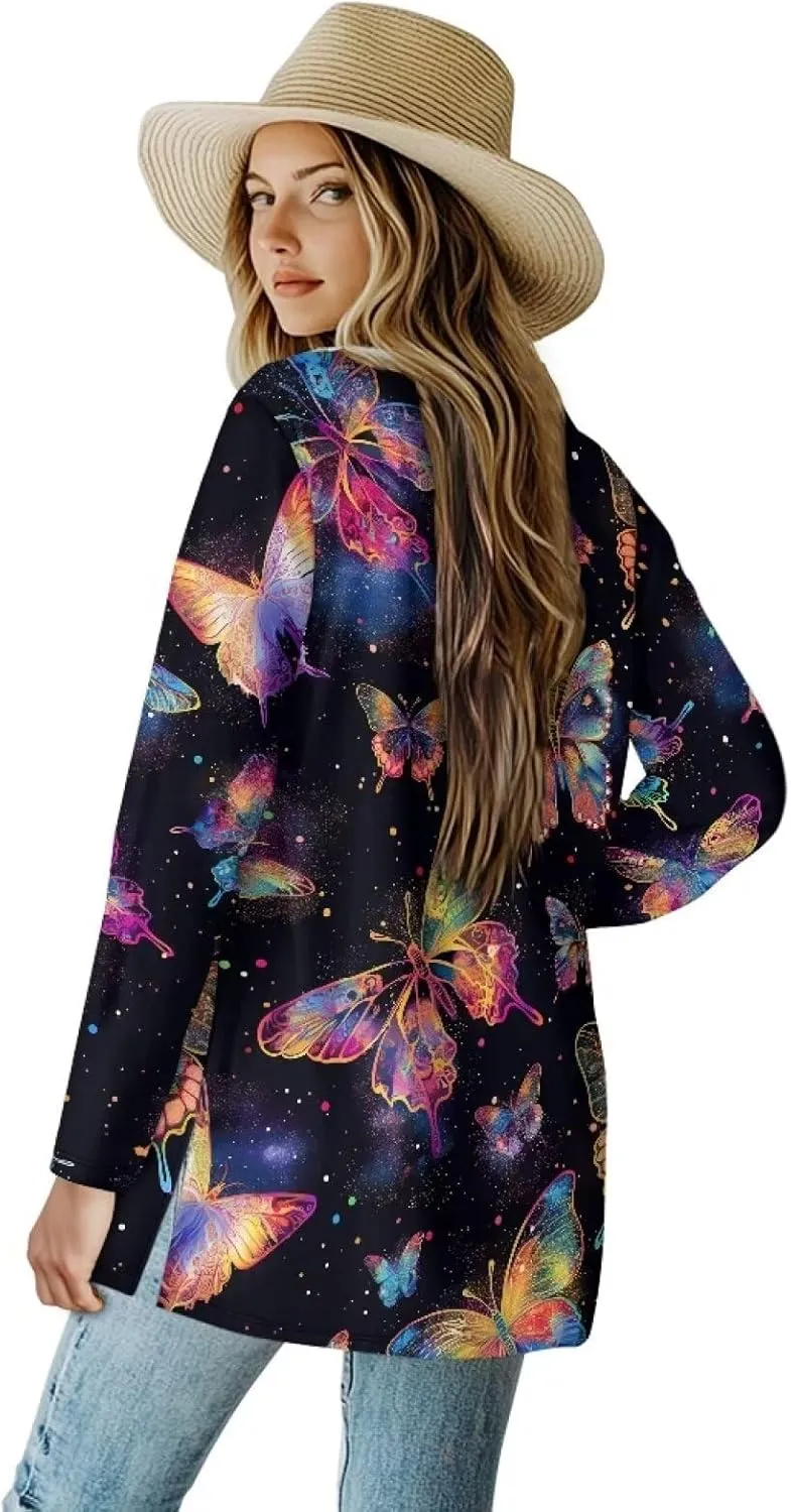 Women's Casual Loose Long Sleeve Open Front Cardigan Lightweight Soft Long Sleeve Jackets with Pocket