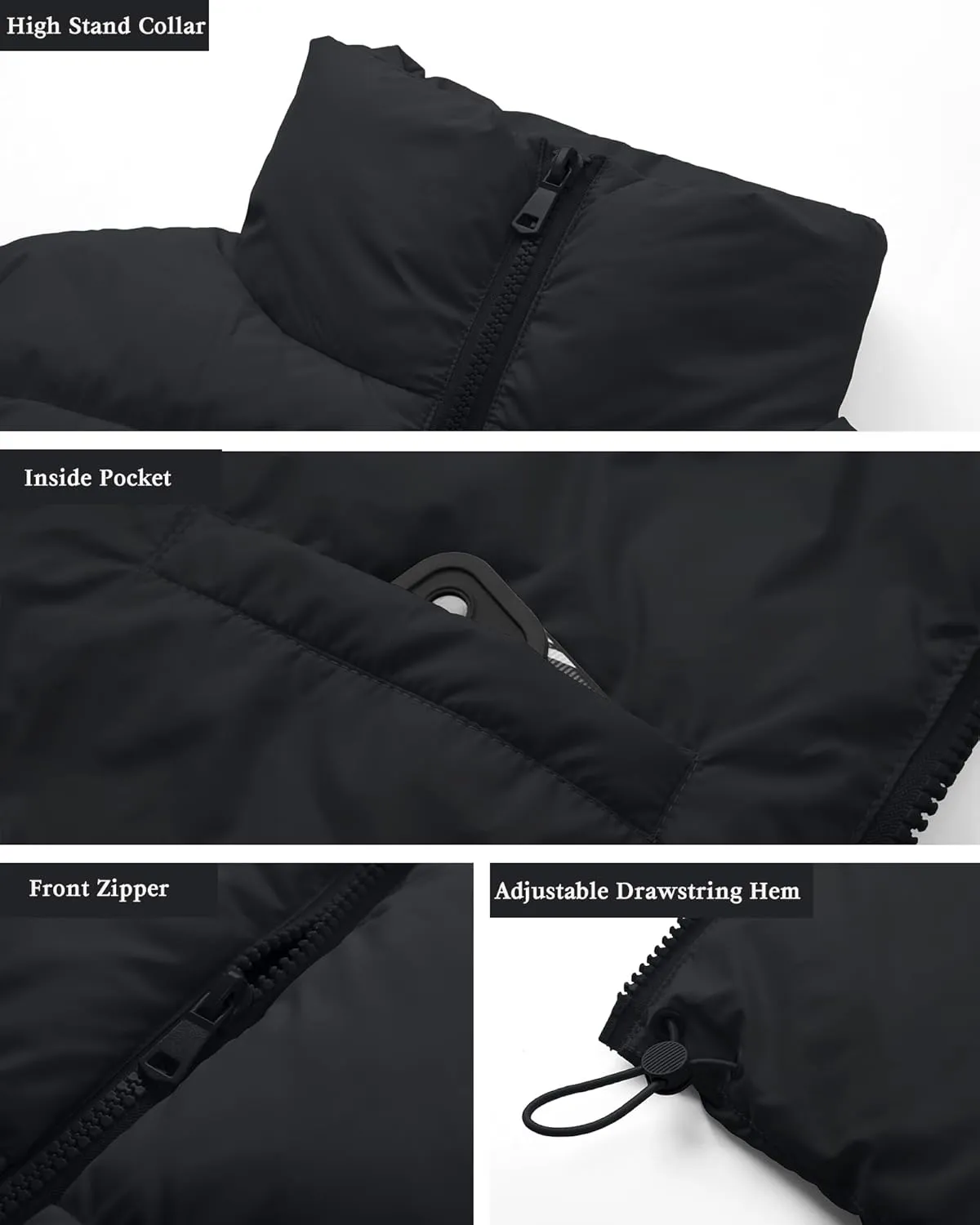 Women's Cropped Puffer Vest Sleeveless High Stand Collar Crop Outerwear Zip Up Warm Padded Gilet