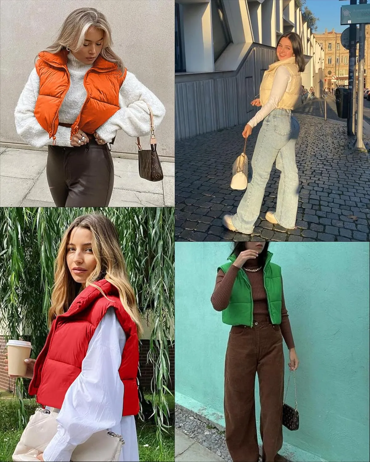 Women's Cropped Puffer Vest Sleeveless High Stand Collar Crop Outerwear Zip Up Warm Padded Gilet