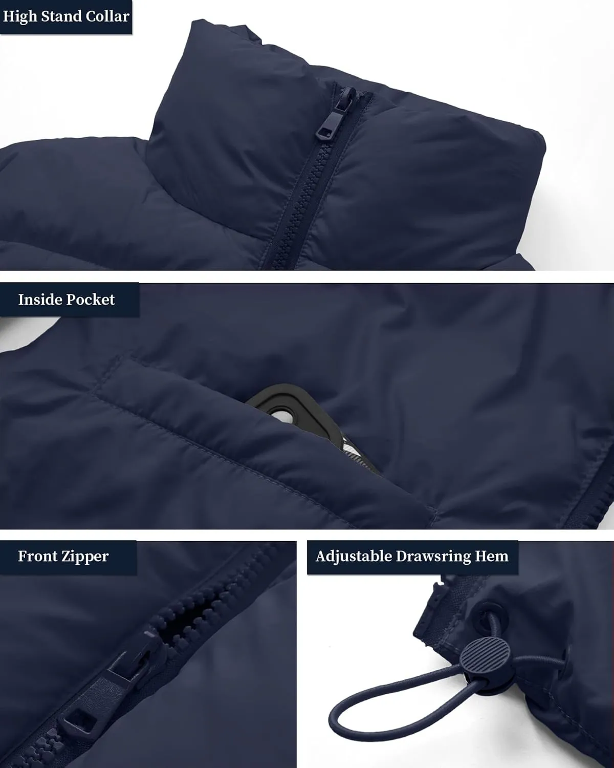 Women's Cropped Puffer Vest Sleeveless High Stand Collar Crop Outerwear Zip Up Warm Padded Gilet