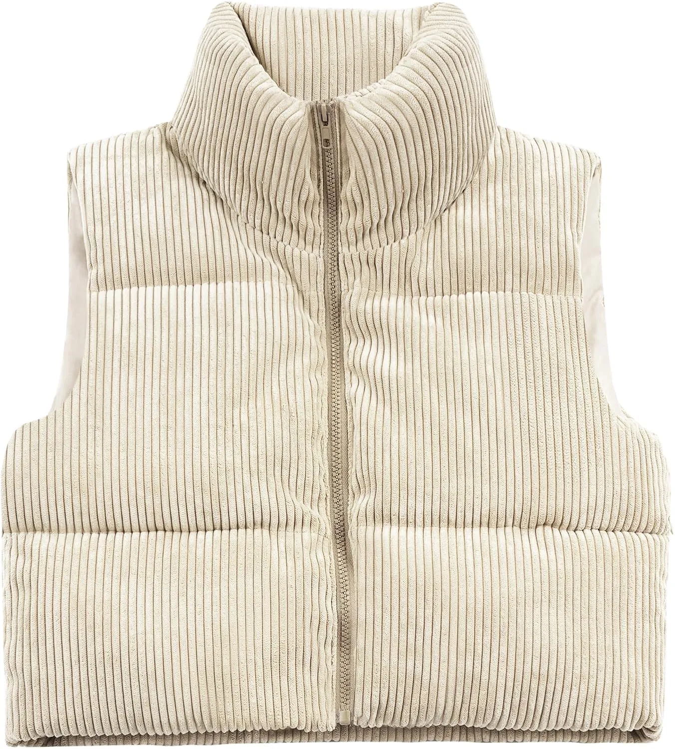 Women's Cropped Puffer Vest Winter Sleeveless Warm Outerwear Vests Lightweight Corduroy Coat with Invisible Pockets