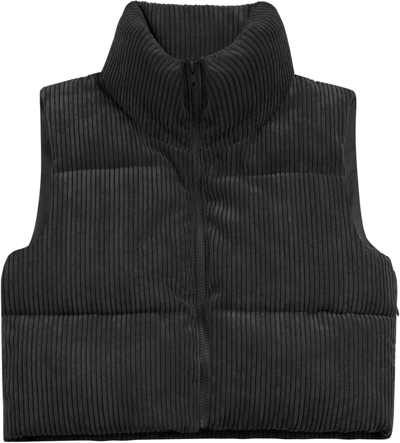 Women's Cropped Puffer Vest Winter Sleeveless Warm Outerwear Vests Lightweight Corduroy Coat with Invisible Pockets