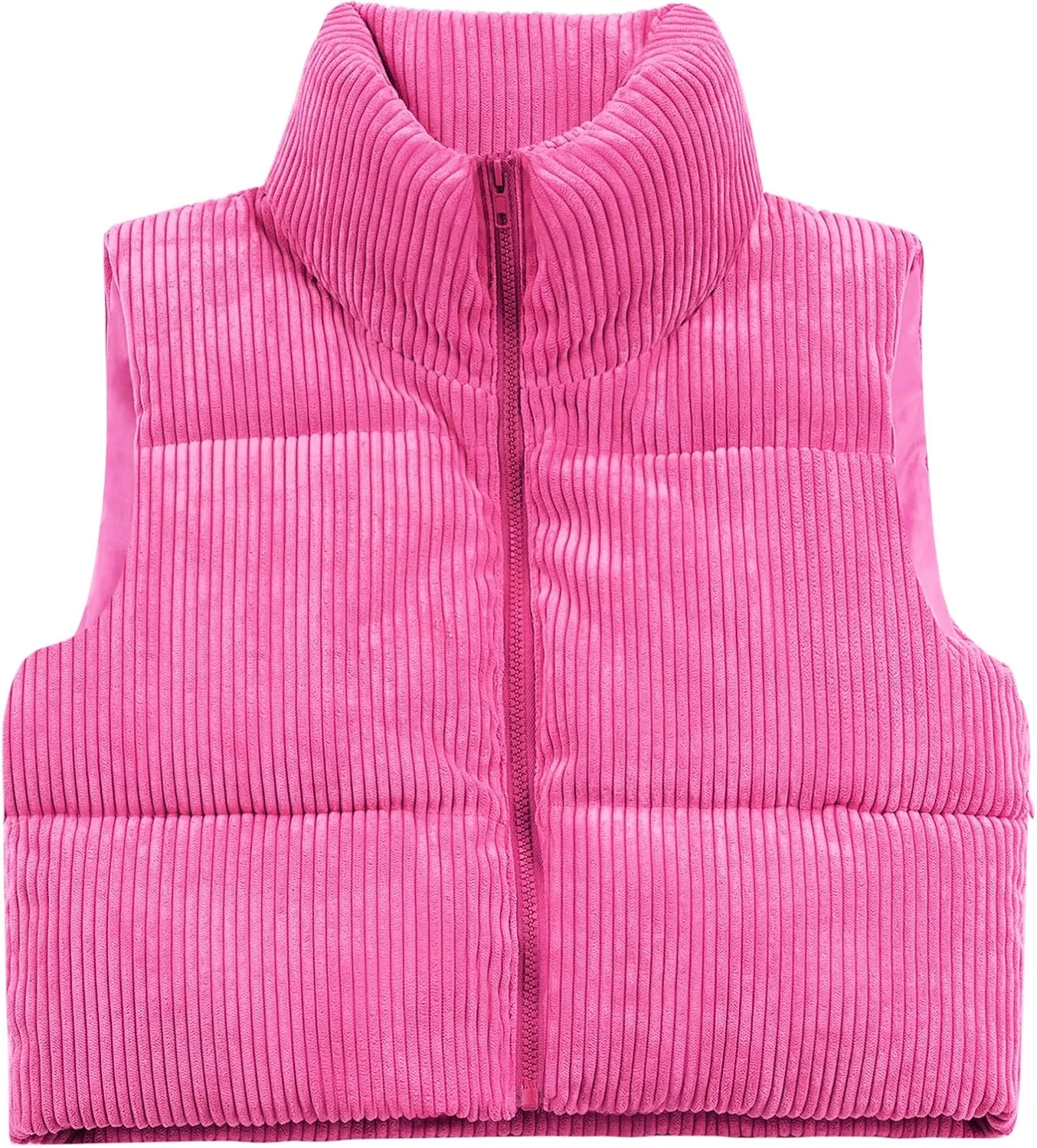 Women's Cropped Puffer Vest Winter Sleeveless Warm Outerwear Vests Lightweight Corduroy Coat with Invisible Pockets
