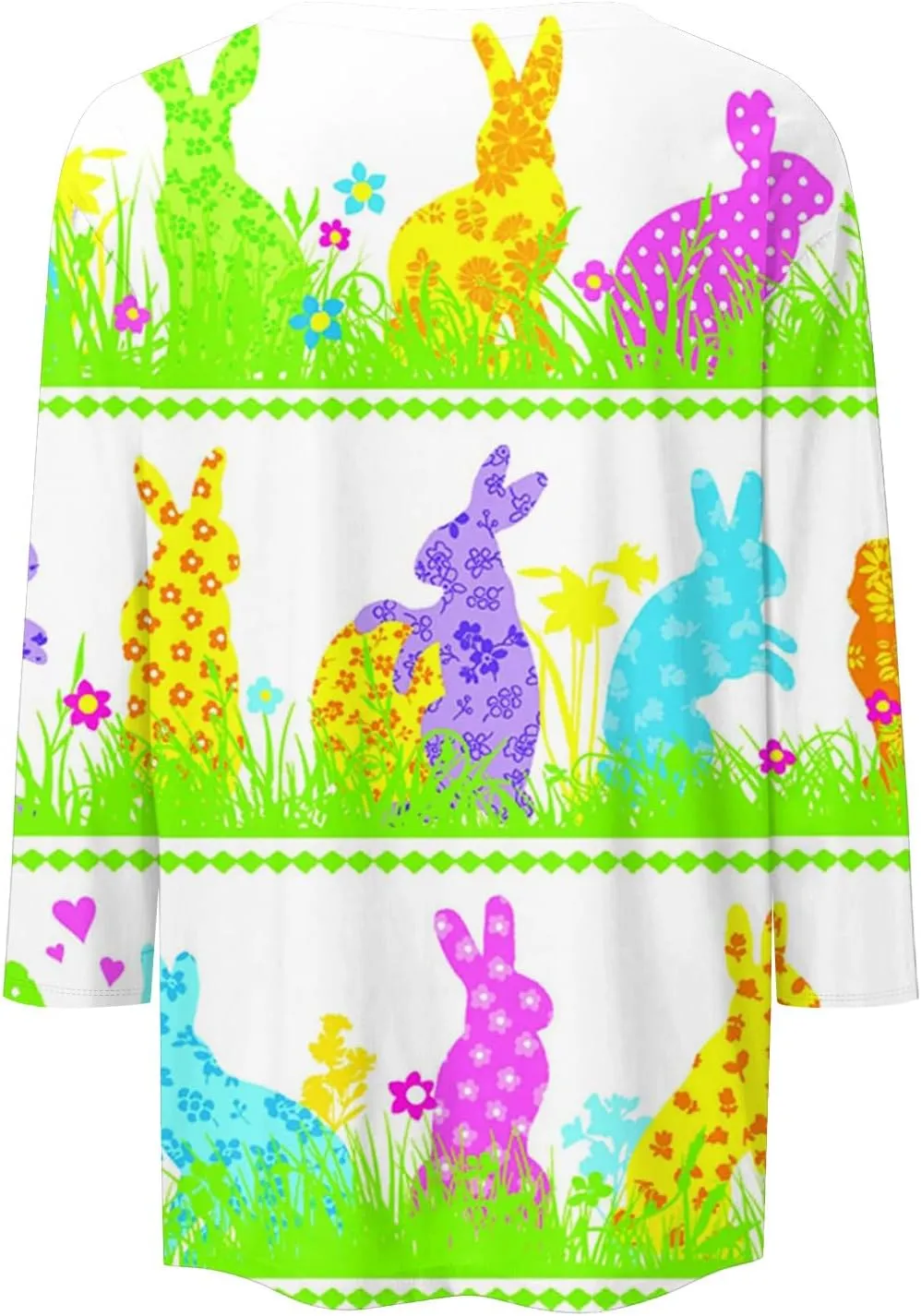Womens Cute Bunny Rabbit Print T Shirt Happy Easter Graphic Tee 3/4 Length Sleeve Round Neck Blouse Casual Easter Top