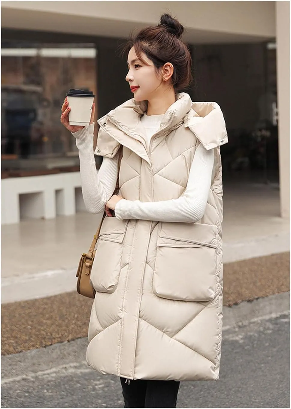 Women'S Down Vest - Autumn Winter Elegant Women Zipper Hooded Cotton Padded Vest Warm Female Sleeveless Jacket Solid