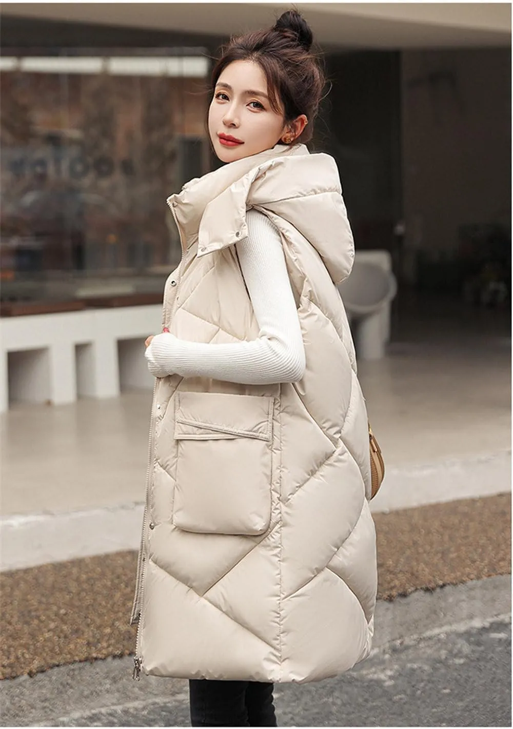 Women'S Down Vest - Autumn Winter Elegant Women Zipper Hooded Cotton Padded Vest Warm Female Sleeveless Jacket Solid