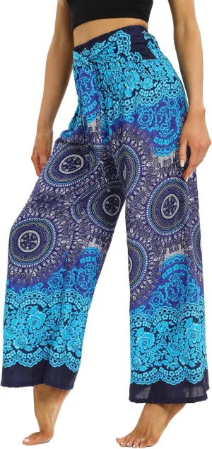 Womens Elastic High Waisted Yoga Flowy Palazzo Pants Casual Boho Wide Leg Long Trousers