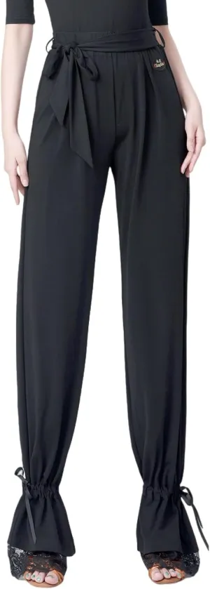 Women's Elastic Waist Latin Dance Training Suit Lace-up Lacework Trousers Ballroom Dance Pants