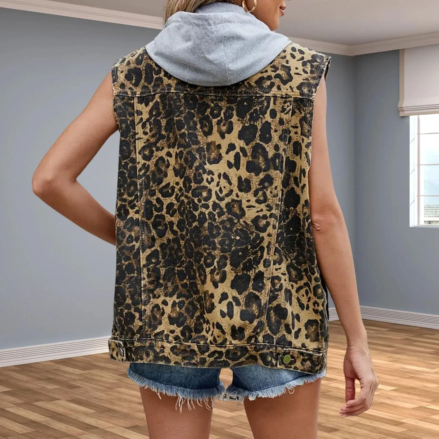 Women's Hooded Denim Vest, Oversized Casual Jean Jacket, Detachable Hood, Plus Size