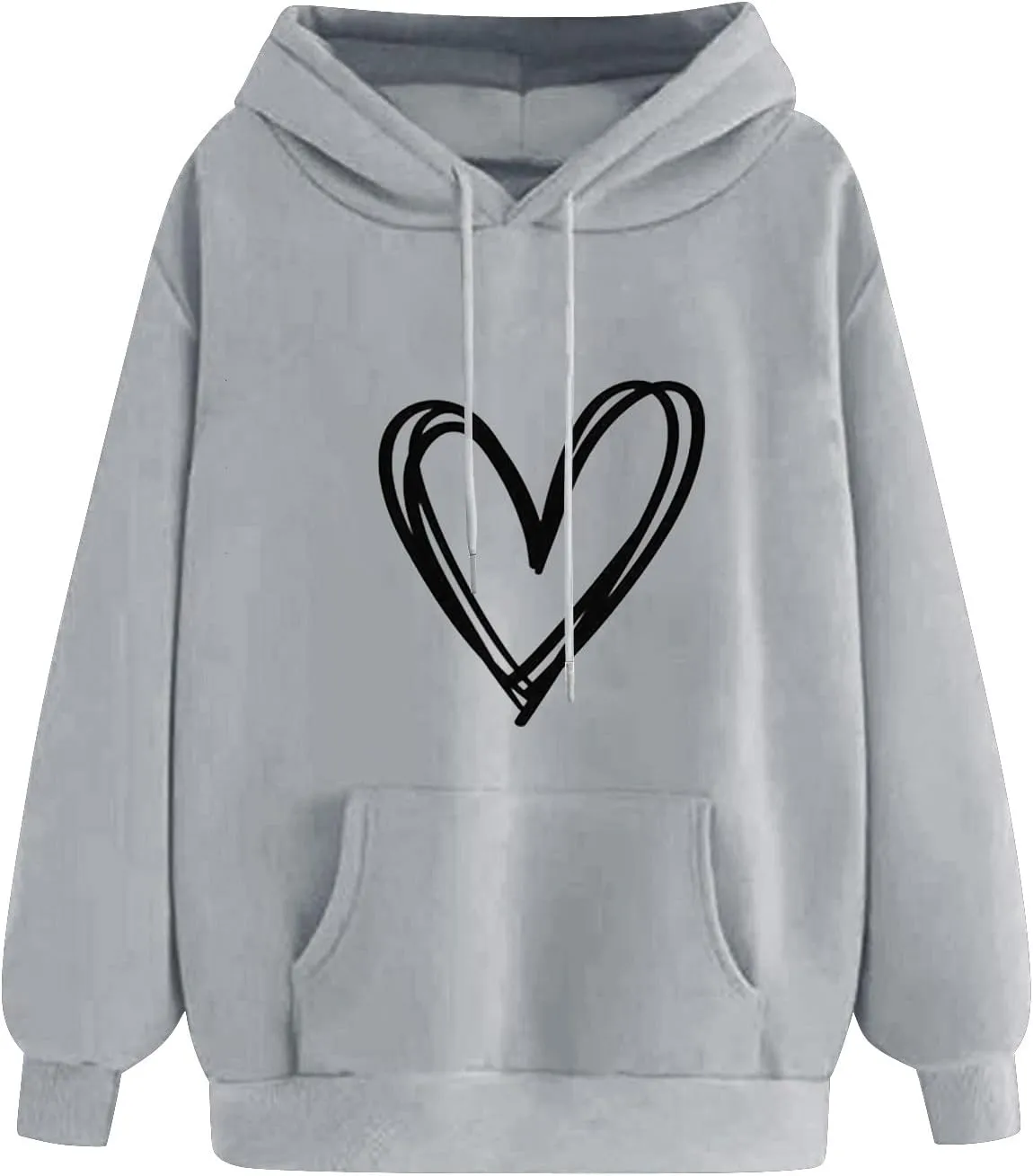 Women's Hooded Sweatshirts Long Sleeve Love Heart Graphic Print Pullover Cute Fleece Hoodies with Pocket