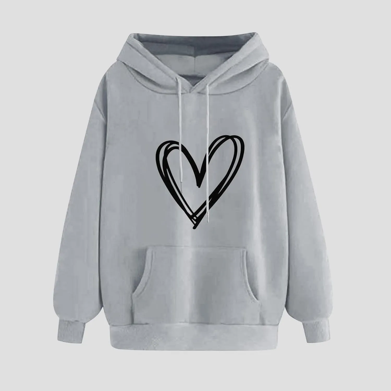 Women's Hooded Sweatshirts Long Sleeve Love Heart Graphic Print Pullover Cute Fleece Hoodies with Pocket
