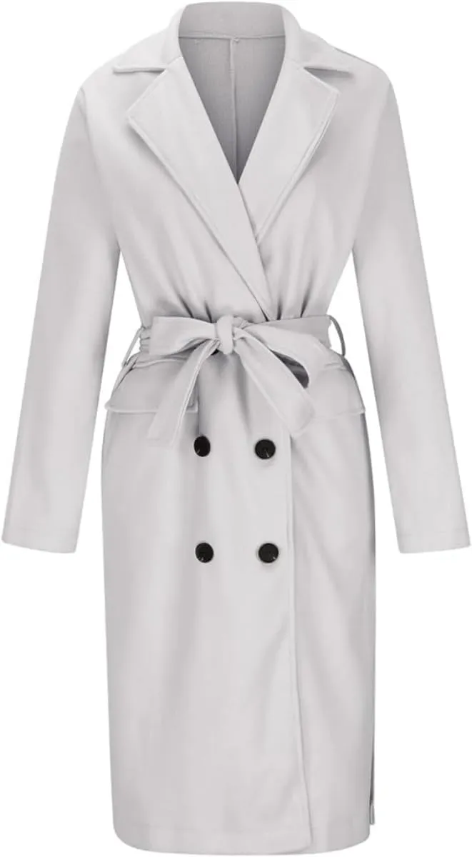 Women's Long Trench Coat, Oversized Double Breasted Lapel Overcoat, Fall Winter Warm Windproof Outerwear with Belt