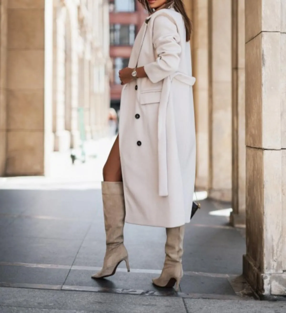 Women's Long Trench Coat, Oversized Double Breasted Lapel Overcoat, Fall Winter Warm Windproof Outerwear with Belt