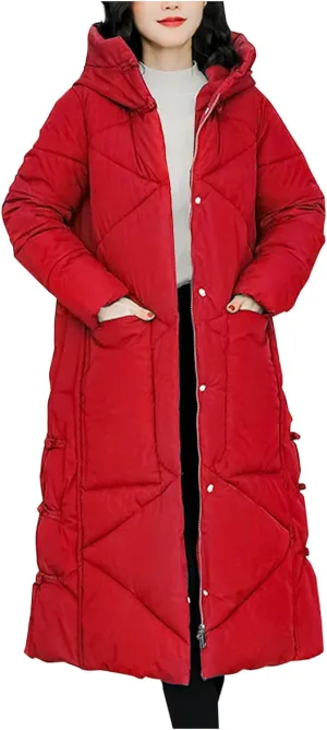Women's Long Winter Puffer Coats Hooded Zip Up Thickened Parka Down Jackets Trendy Fashion Warm Outerwear 2024