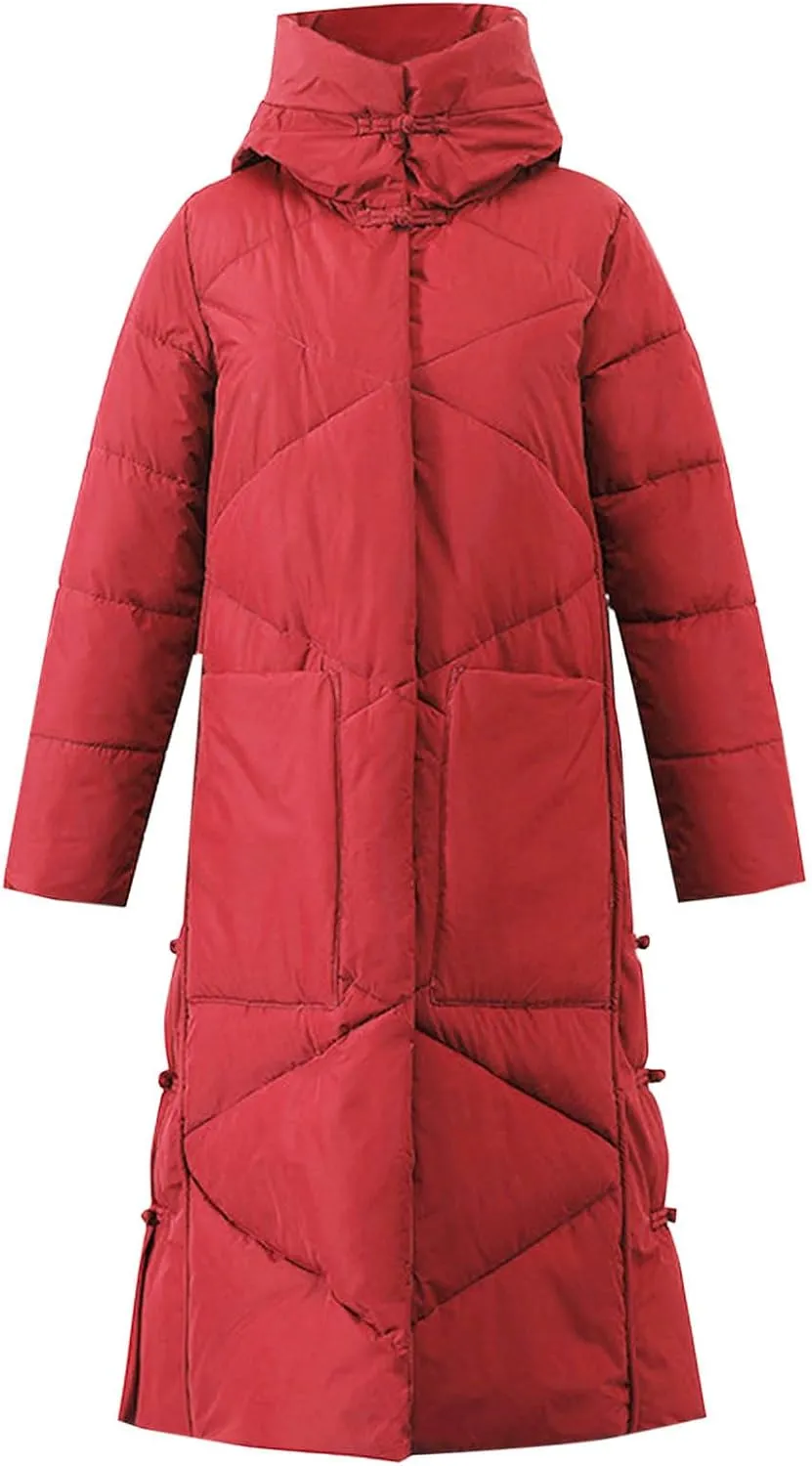 Women's Long Winter Puffer Coats Hooded Zip Up Thickened Parka Down Jackets Trendy Fashion Warm Outerwear 2024