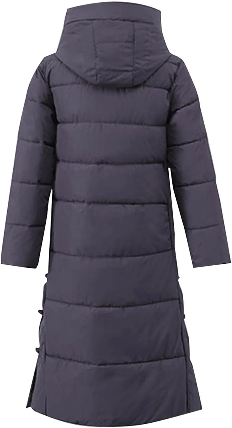 Women's Long Winter Puffer Coats Hooded Zip Up Thickened Parka Down Jackets Trendy Fashion Warm Outerwear 2024
