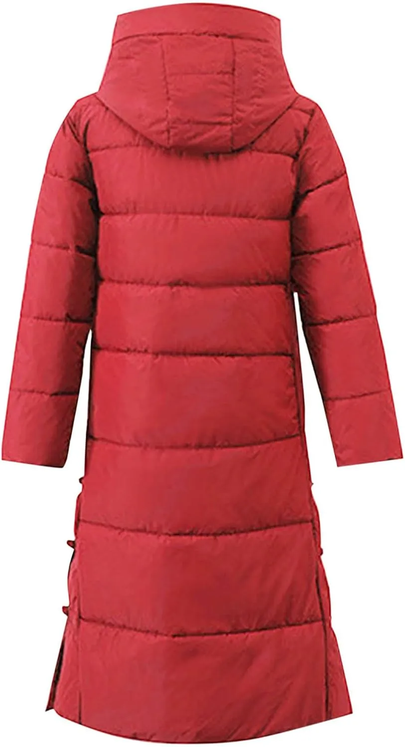 Women's Long Winter Puffer Coats Hooded Zip Up Thickened Parka Down Jackets Trendy Fashion Warm Outerwear 2024