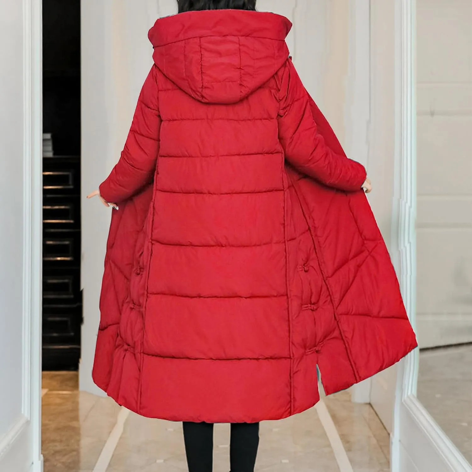Women's Long Winter Puffer Coats Hooded Zip Up Thickened Parka Down Jackets Trendy Fashion Warm Outerwear 2024