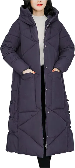 Women's Long Winter Puffer Coats Hooded Zip Up Thickened Parka Down Jackets Trendy Fashion Warm Outerwear 2024