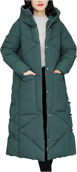 Women's Long Winter Puffer Coats Hooded Zip Up Thickened Parka Down Jackets Trendy Fashion Warm Outerwear 2024