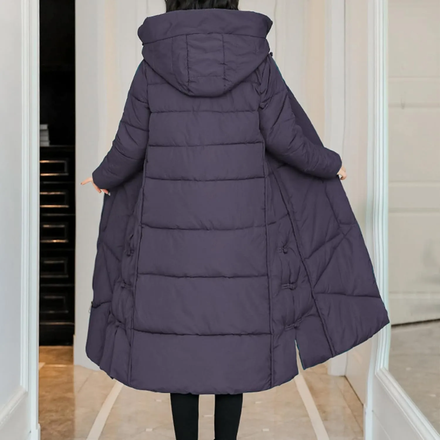 Women's Long Winter Puffer Coats Hooded Zip Up Thickened Parka Down Jackets Trendy Fashion Warm Outerwear 2024