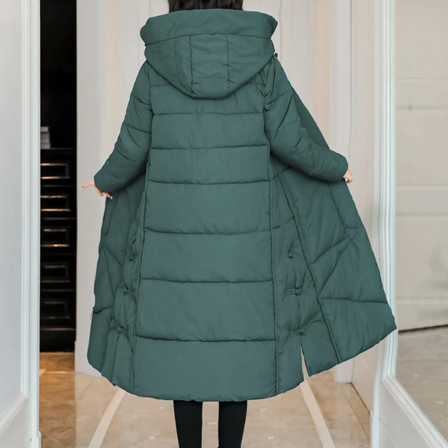 Women's Long Winter Puffer Coats Hooded Zip Up Thickened Parka Down Jackets Trendy Fashion Warm Outerwear 2024