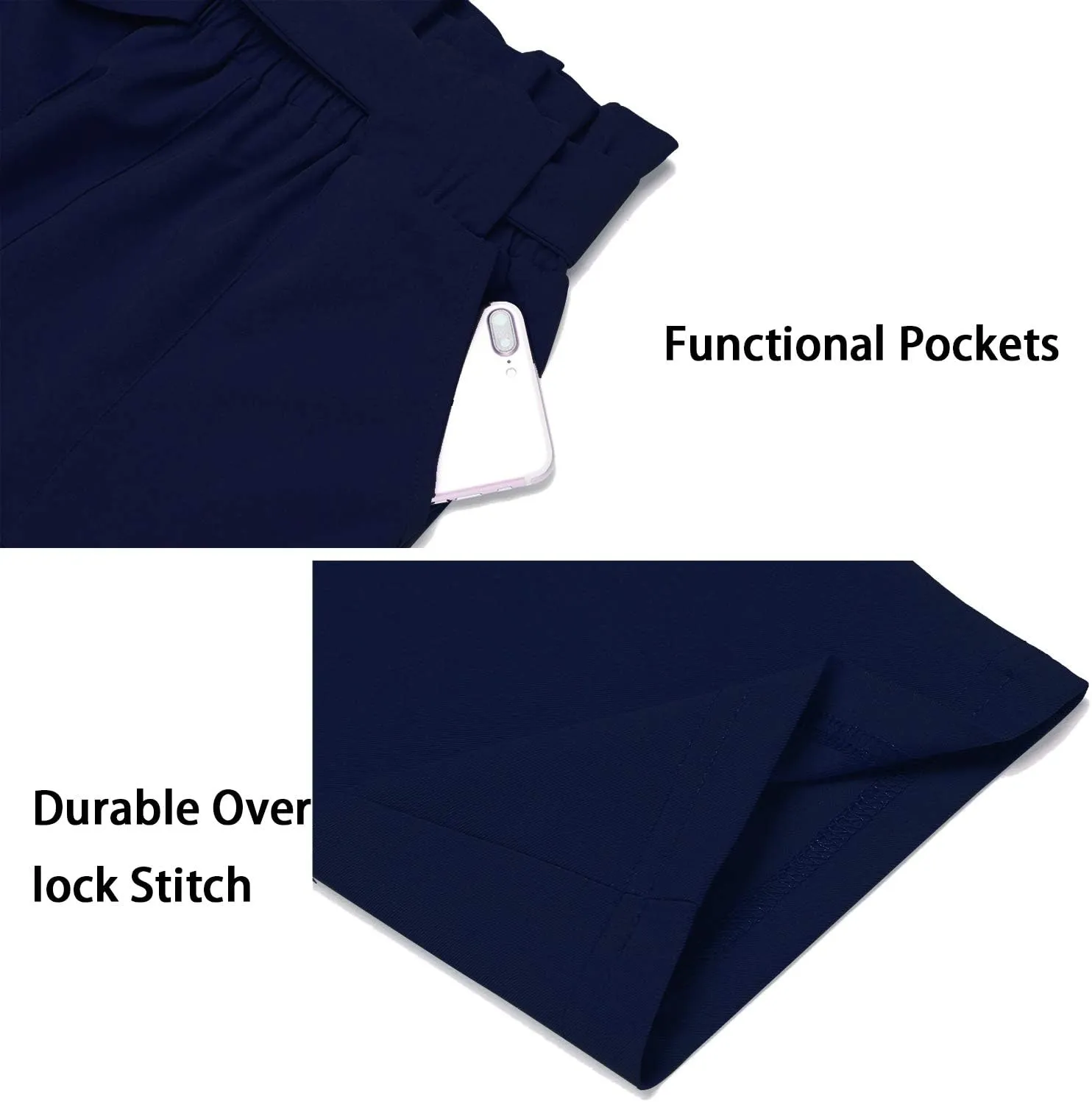 Women's Pants Casual Trouser Paper Bag Pants Elastic Waist Slim Pockets