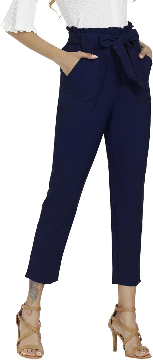 Women's Pants Casual Trouser Paper Bag Pants Elastic Waist Slim Pockets