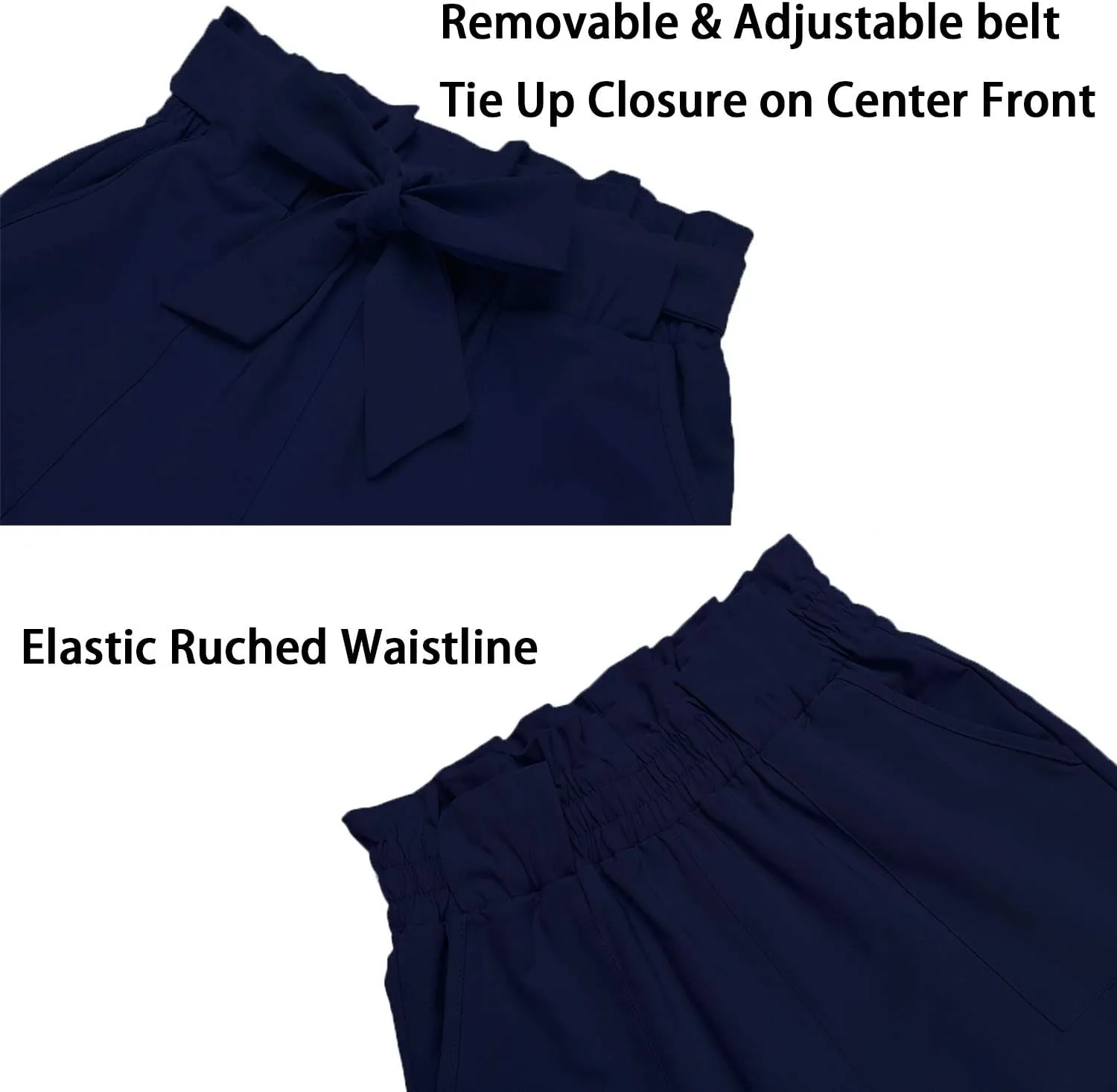 Women's Pants Casual Trouser Paper Bag Pants Elastic Waist Slim Pockets