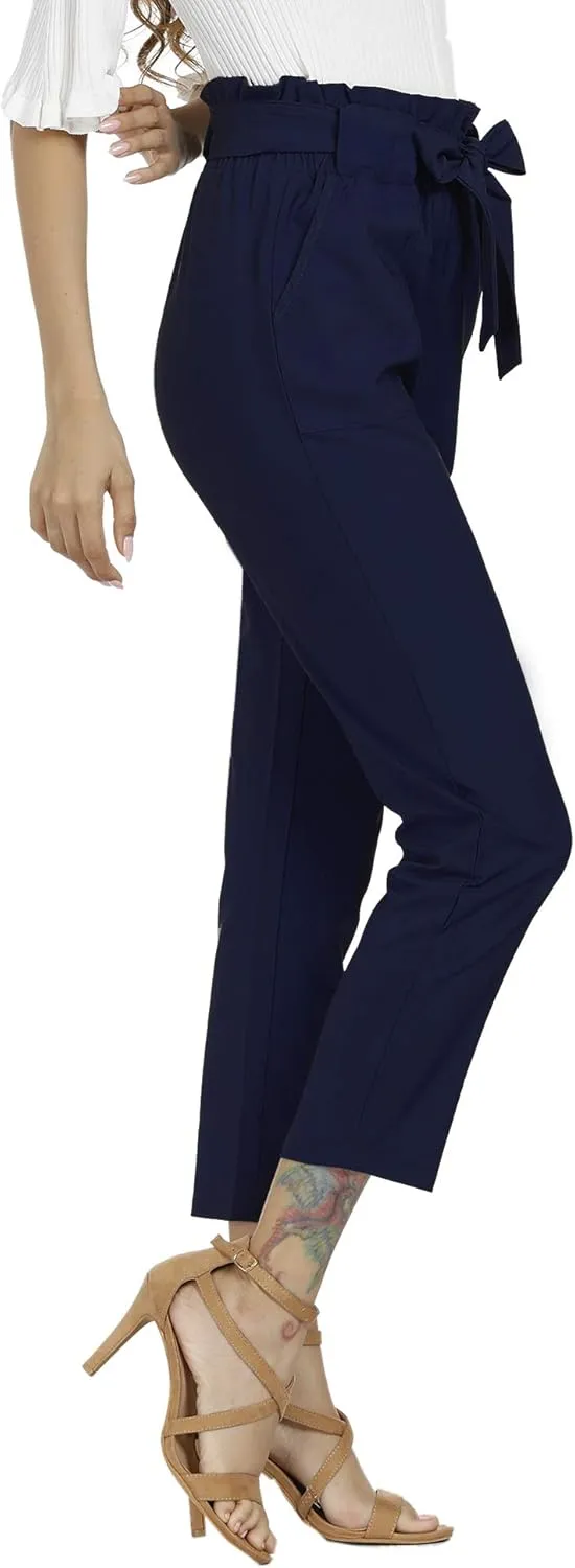 Women's Pants Casual Trouser Paper Bag Pants Elastic Waist Slim Pockets
