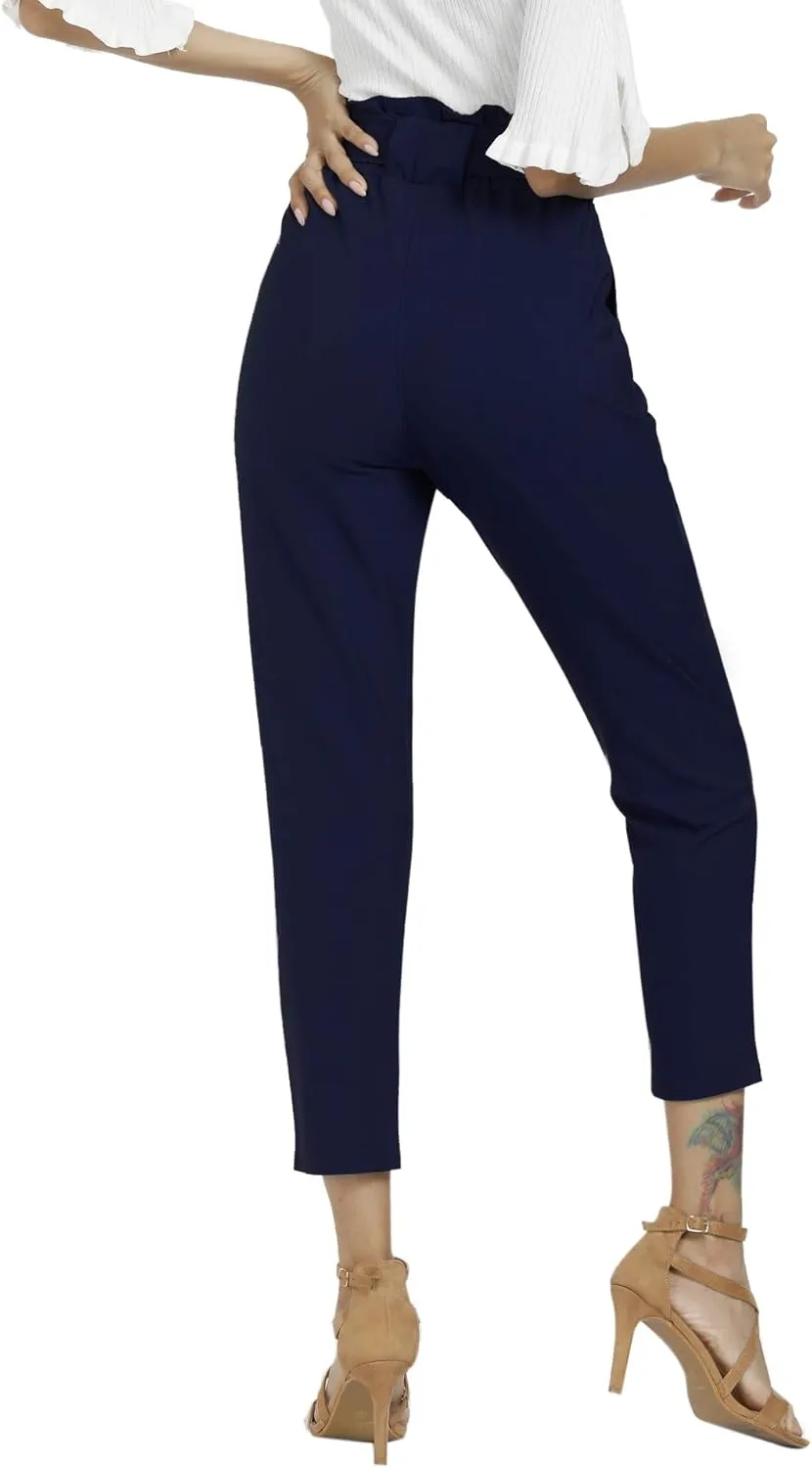 Women's Pants Casual Trouser Paper Bag Pants Elastic Waist Slim Pockets