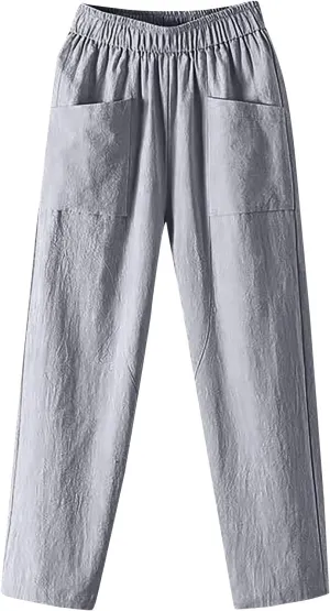 Womens Pants, Elastic Waist Straight Leg Casual Pants Peasant Linen High Wide