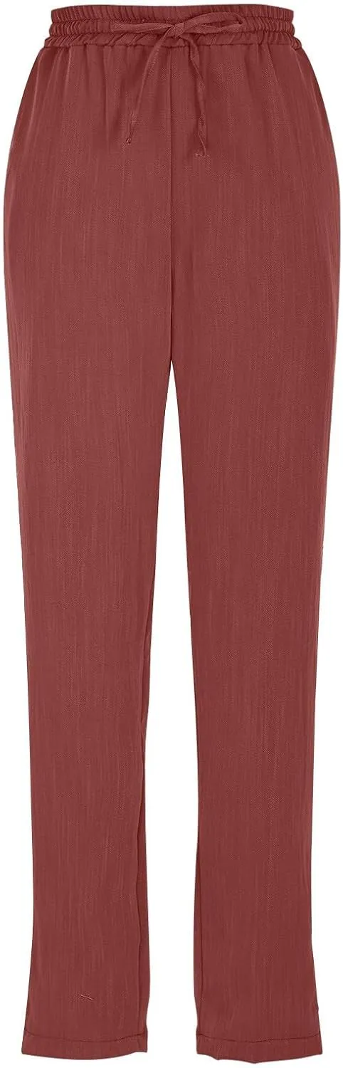 Women's Pants, Linen Casual Lounge Pants Peasant Straight Leg Elastic Waist Wide