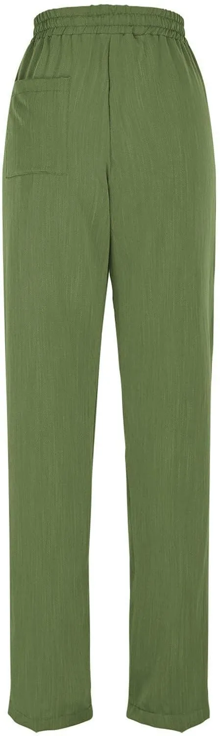 Women's Pants, Linen Casual Lounge Pants Peasant Straight Leg Elastic Waist Wide
