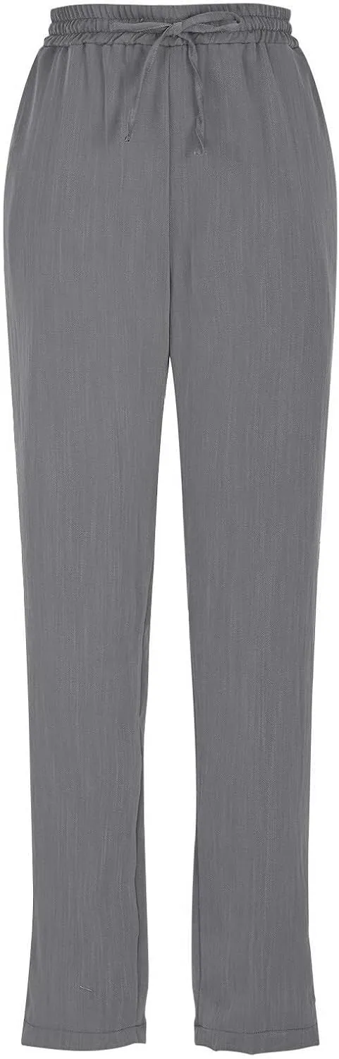 Women's Pants, Linen Casual Lounge Pants Peasant Straight Leg Elastic Waist Wide