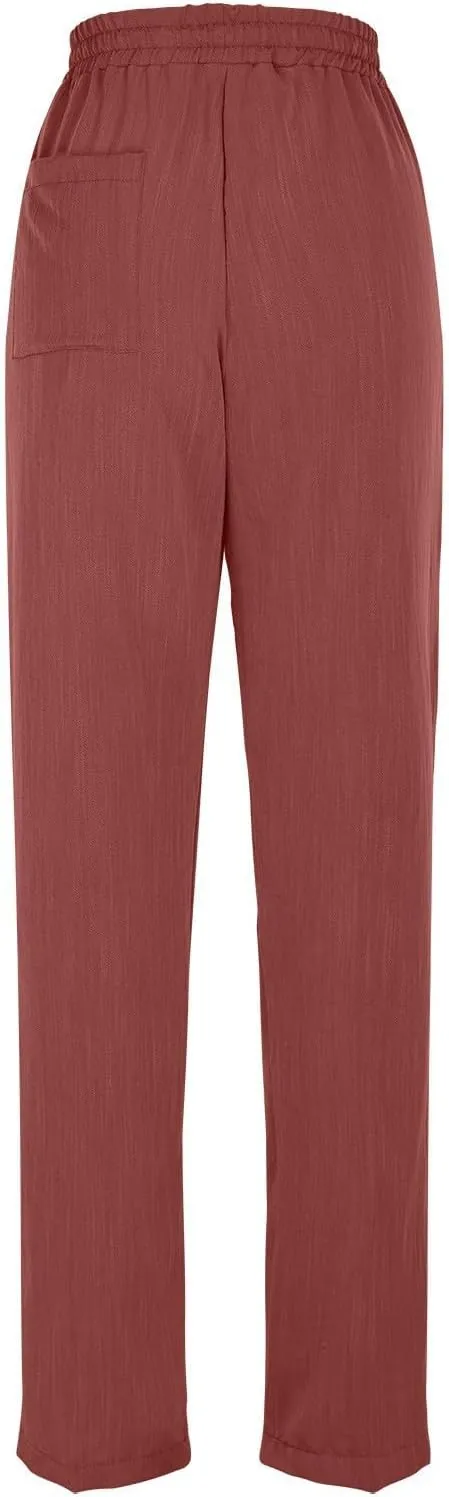 Women's Pants, Linen Casual Lounge Pants Peasant Straight Leg Elastic Waist Wide