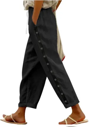 Womens Pants, Linen Peasant Pants Casual Straight Leg Trendy Elastic Waist Drawstring
