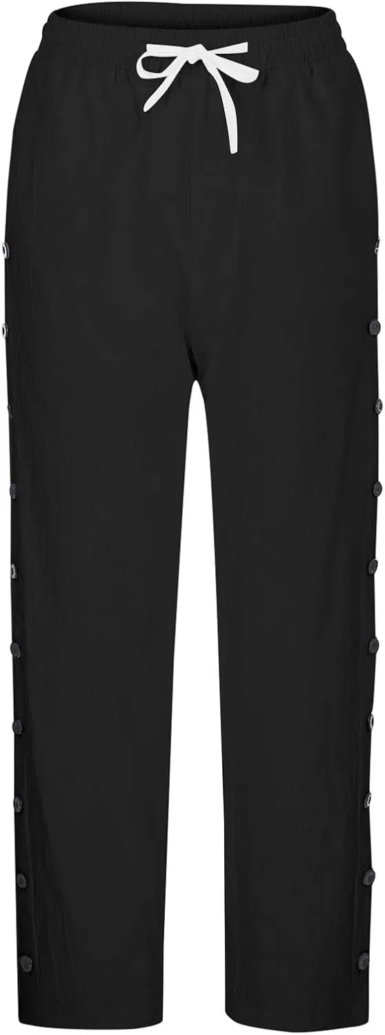 Womens Pants, Linen Peasant Pants Casual Straight Leg Trendy Elastic Waist Drawstring