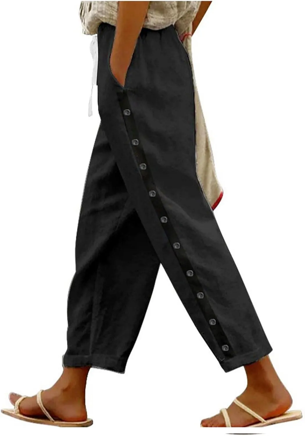 Womens Pants, Linen Peasant Pants Casual Straight Leg Trendy Elastic Waist Drawstring