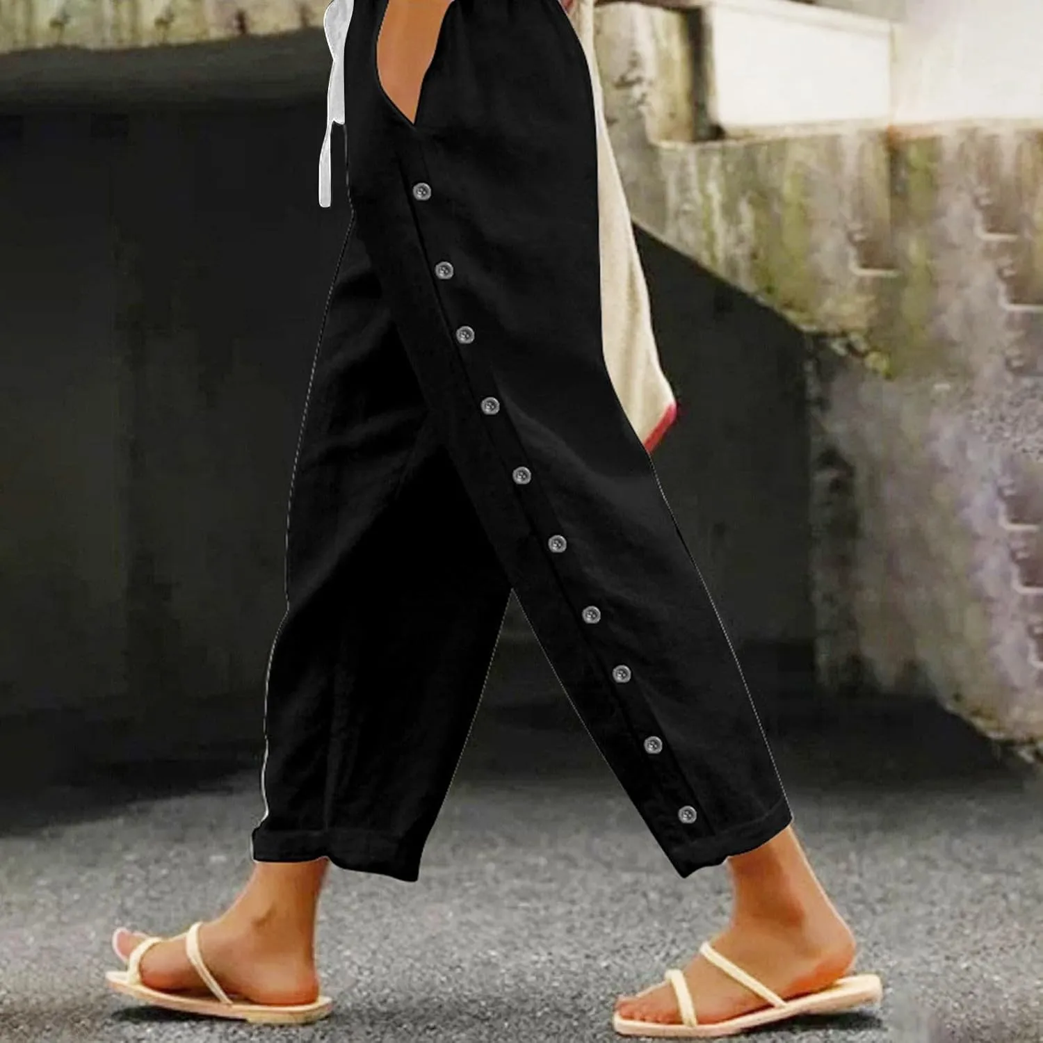 Womens Pants, Linen Peasant Pants Casual Straight Leg Trendy Elastic Waist Drawstring