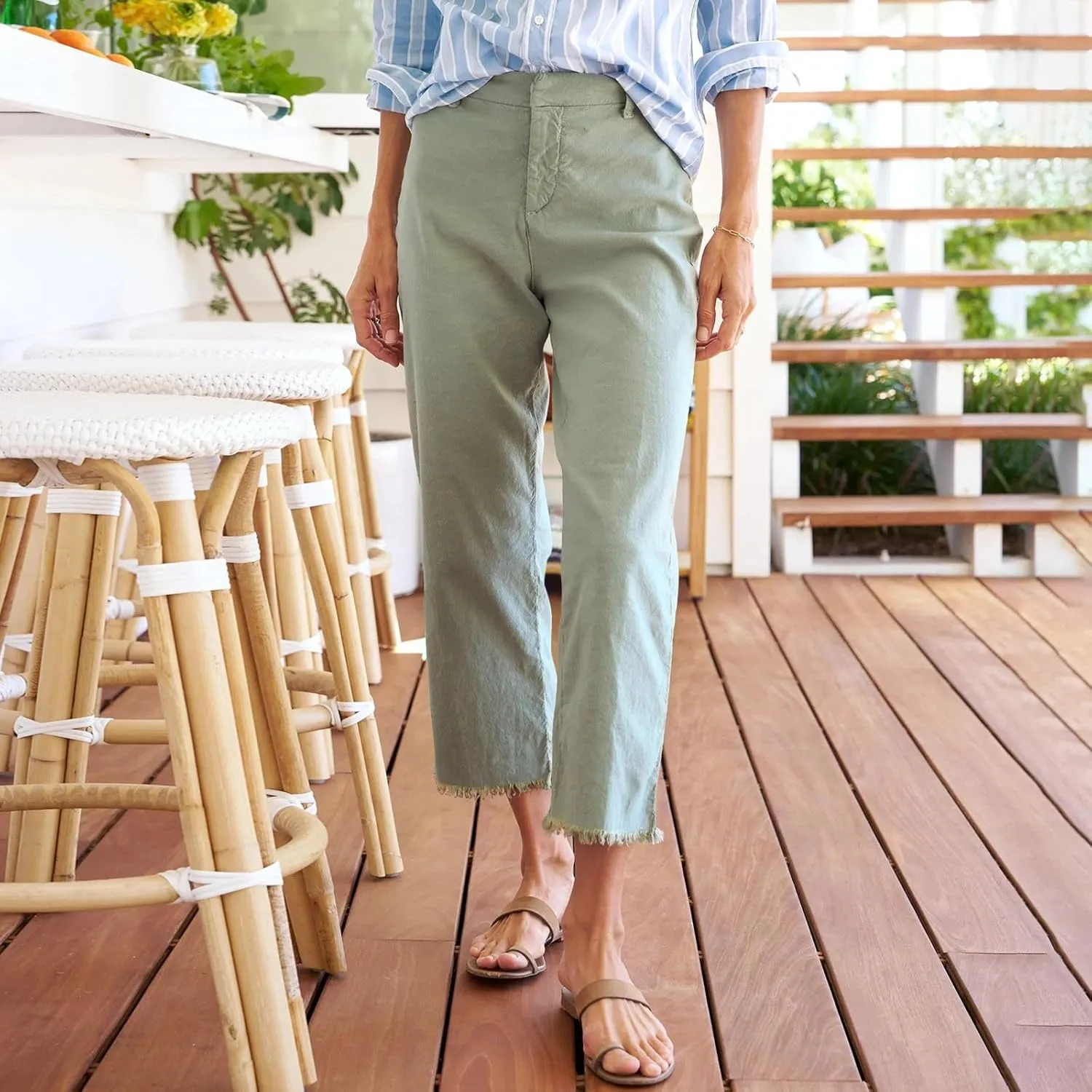 Womens Pants, Linen Straight Leg Peasant Pants Women's Casual Elastic Waist Workout