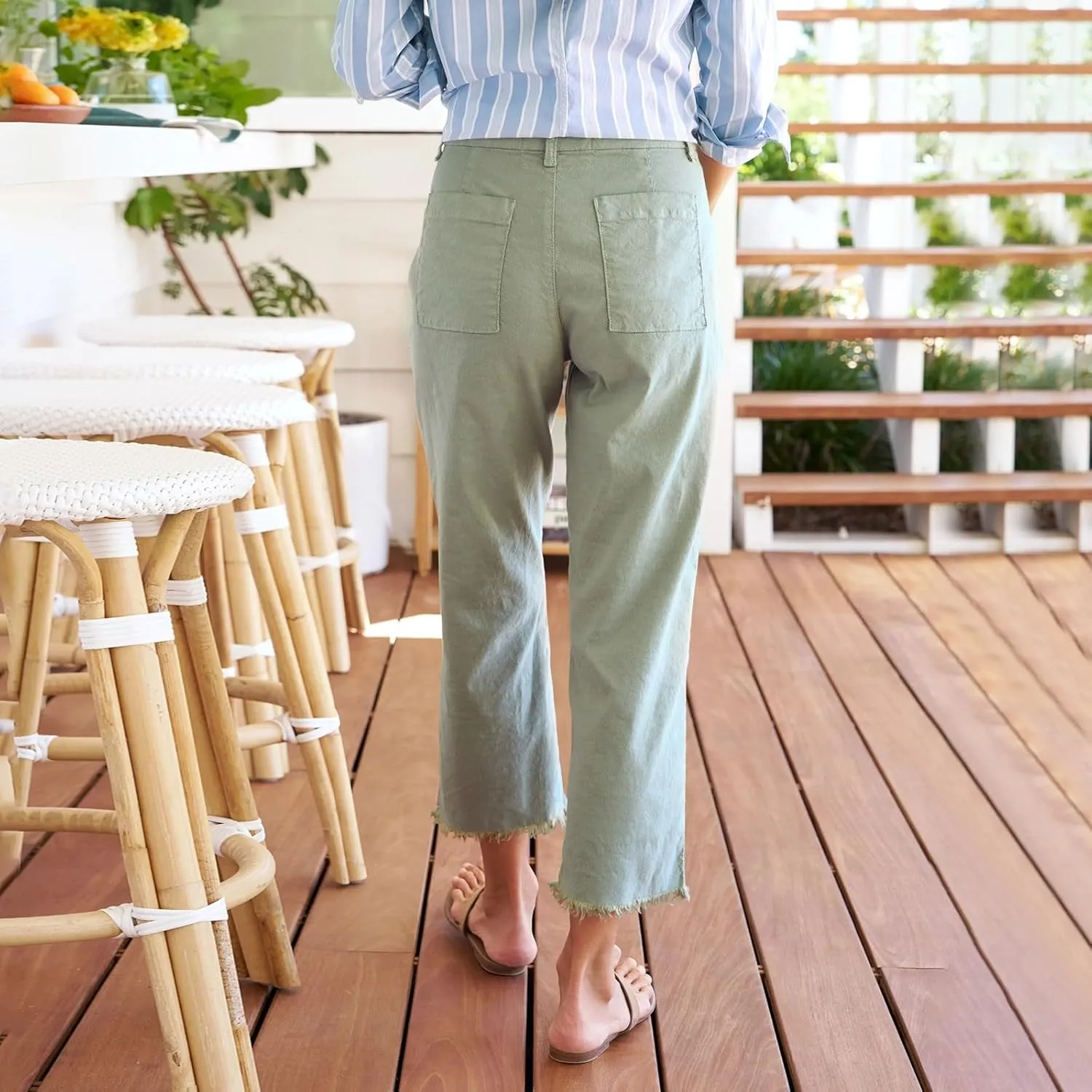 Womens Pants, Linen Straight Leg Peasant Pants Women's Casual Elastic Waist Workout