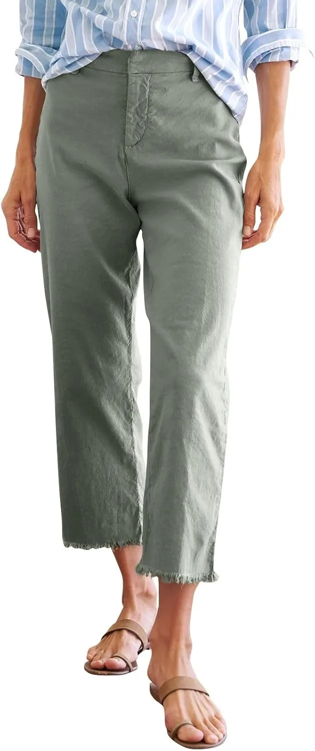Womens Pants, Linen Straight Leg Peasant Pants Women's Casual Elastic Waist Workout