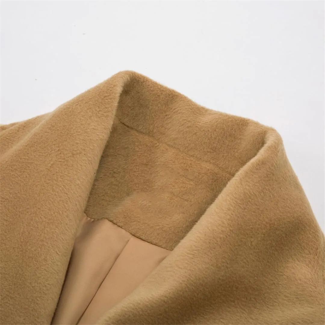 Women's Retro Double Breasted Wool Blend Trench Coat with Belt Long A-Line Winter Jacket